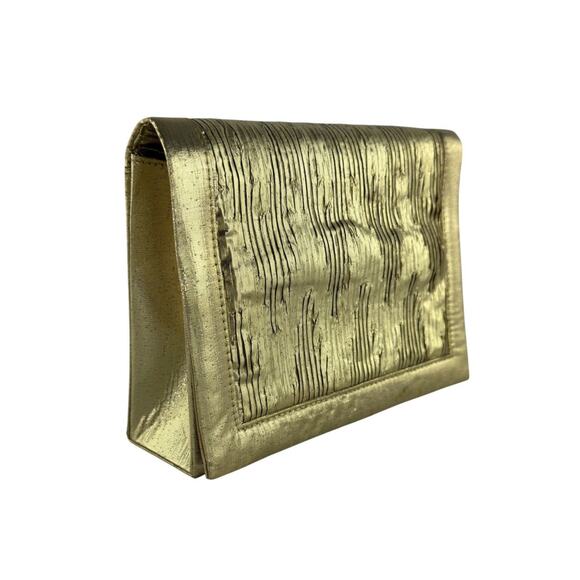 Textured Gold Metallic Evening Clutch Purse with Rope Shoulder Strap Retro Party - Picture 13 of 16